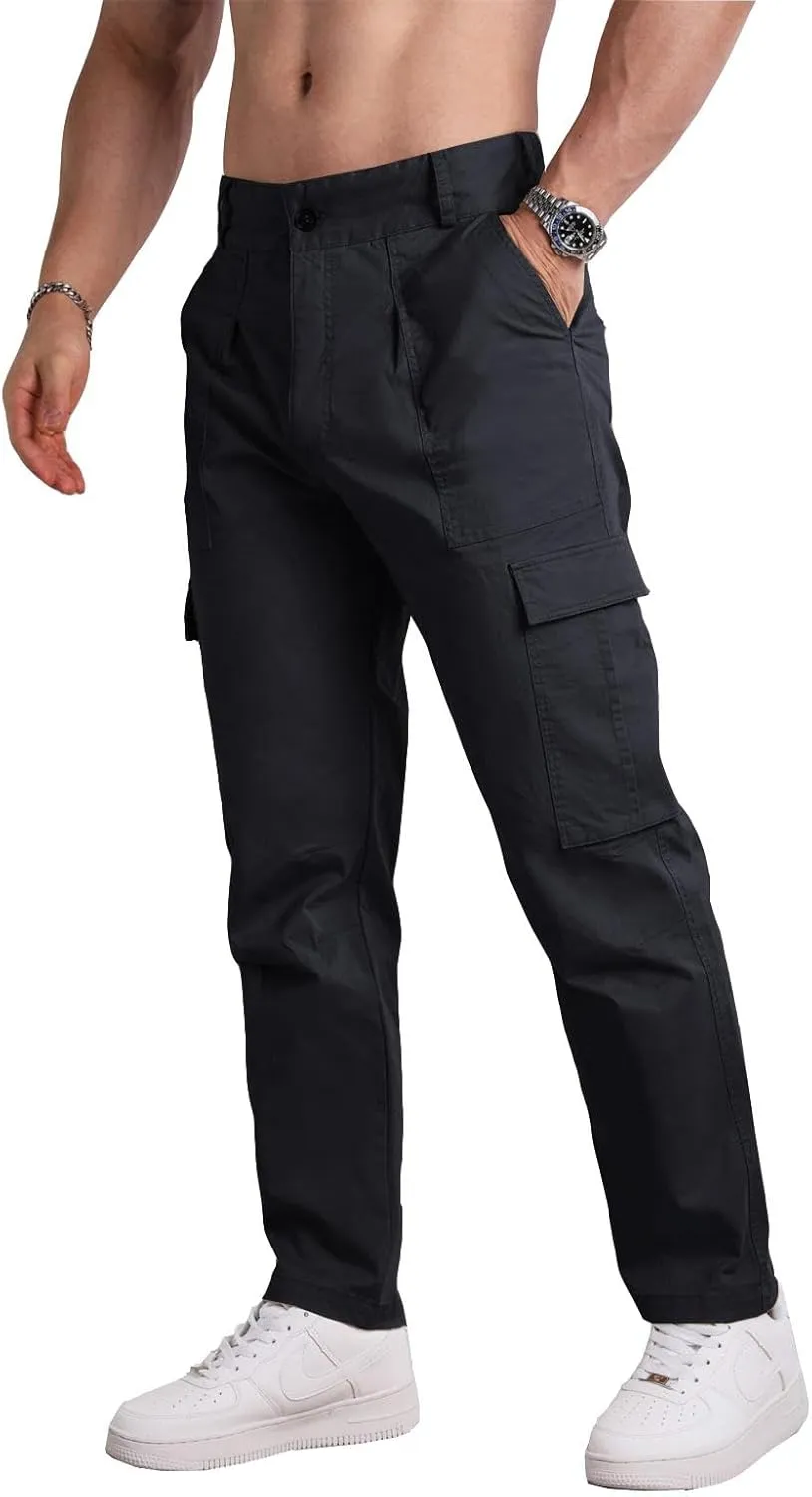AIFARLD Mens Casual Cargo Pants Relaxed Fit Cotton Work Jogger Sports Outdoor Trousers with Pockets