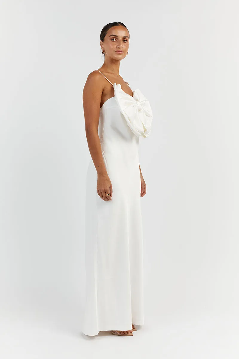 AISLE WHITE FRONT BOW MIDI DRESS