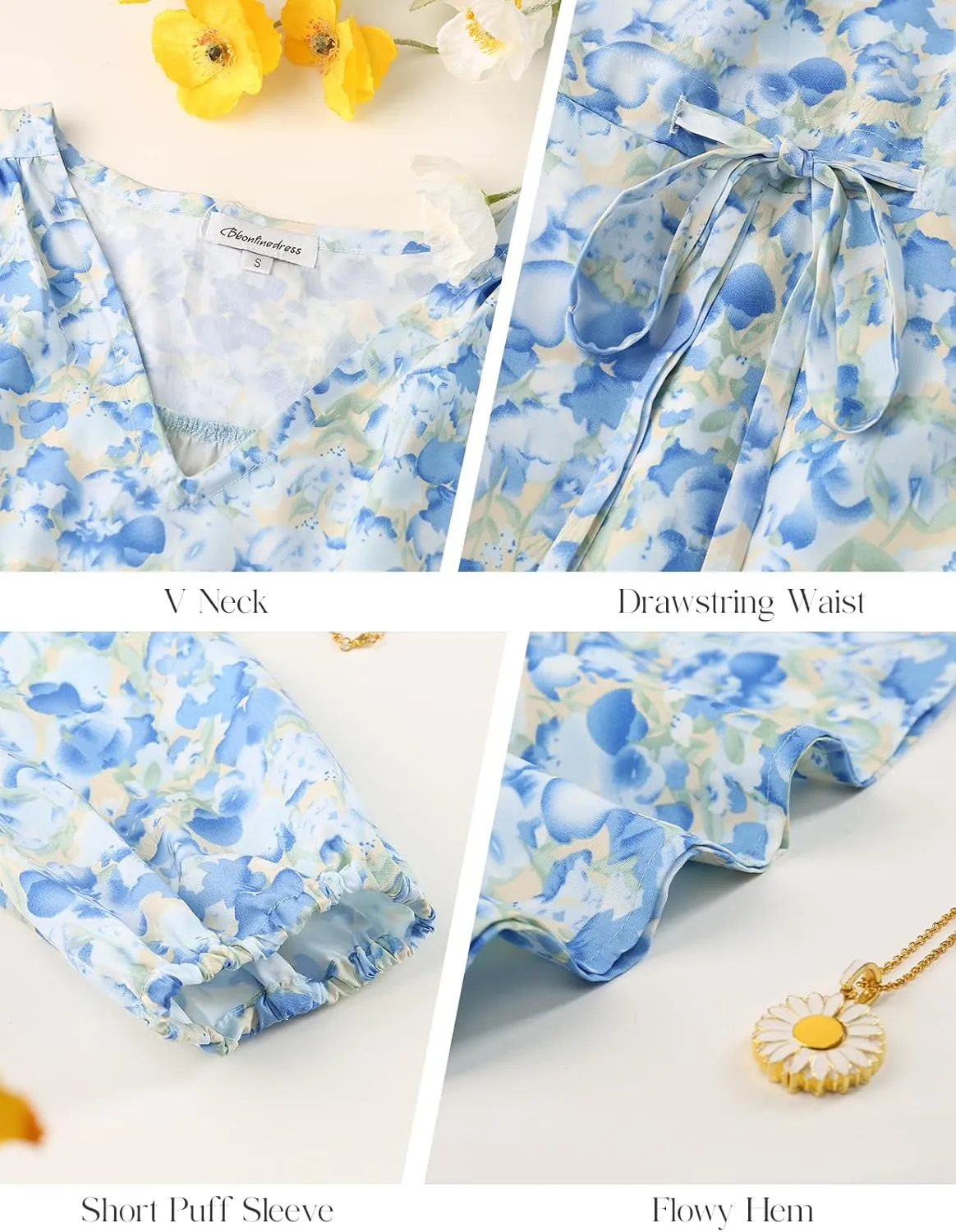 Bbonlinedress Women Maxi Floral Dress Summer Beach Wedding Guest V Neck Short Sleeve Casual Boho Flowy Dress