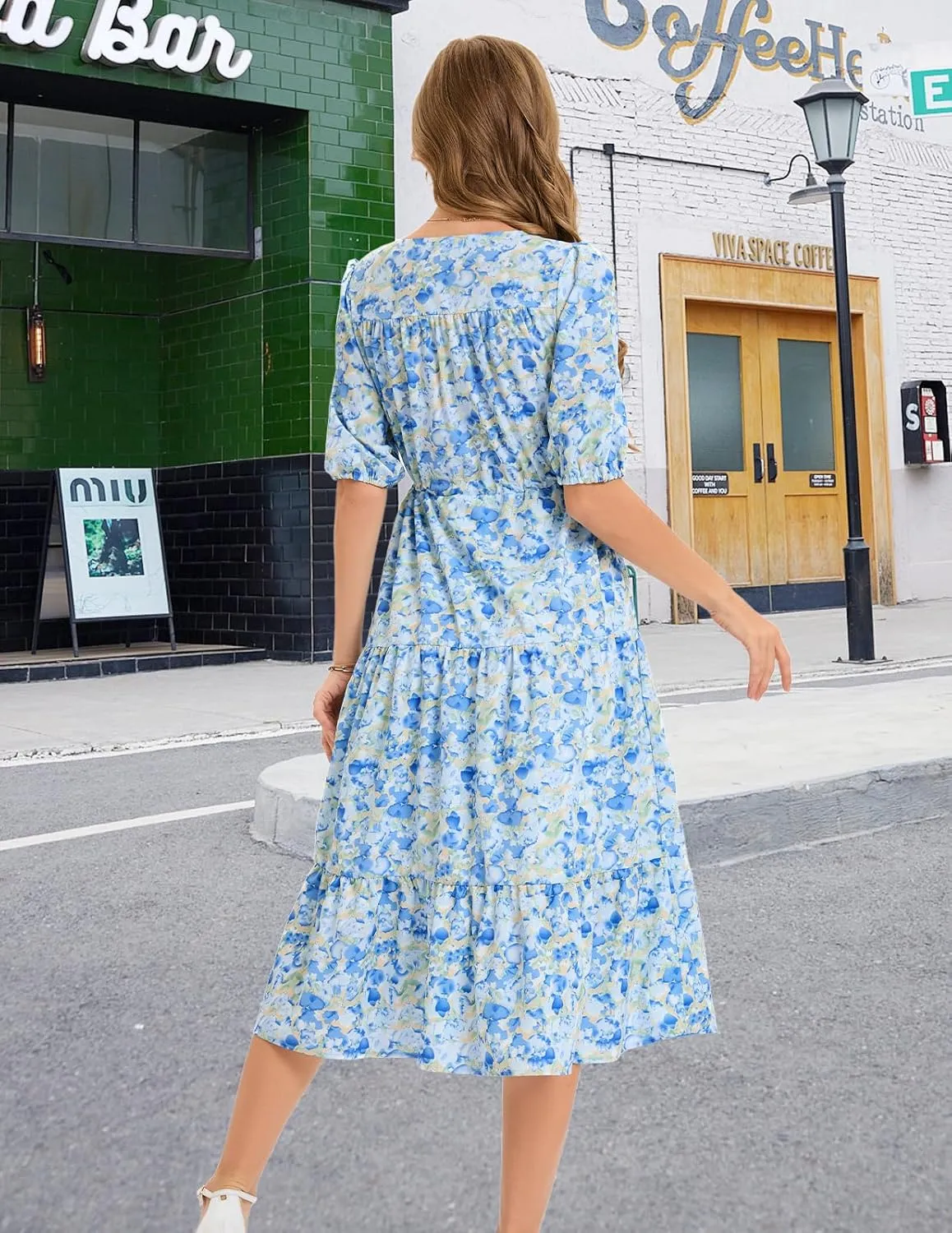 Bbonlinedress Women Maxi Floral Dress Summer Beach Wedding Guest V Neck Short Sleeve Casual Boho Flowy Dress