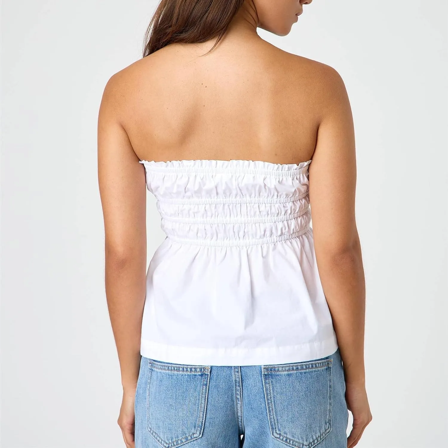 Bocymolay Women Strapless Peplum Top Ruffle Hem Tube Bandeau Top Backless Sleeveless Tank Top Summer Going Out