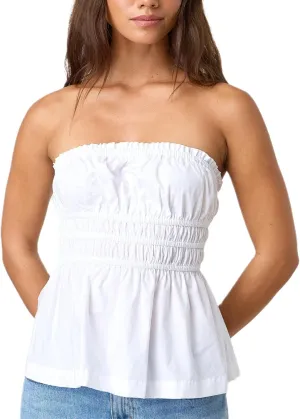 Bocymolay Women Strapless Peplum Top Ruffle Hem Tube Bandeau Top Backless Sleeveless Tank Top Summer Going Out