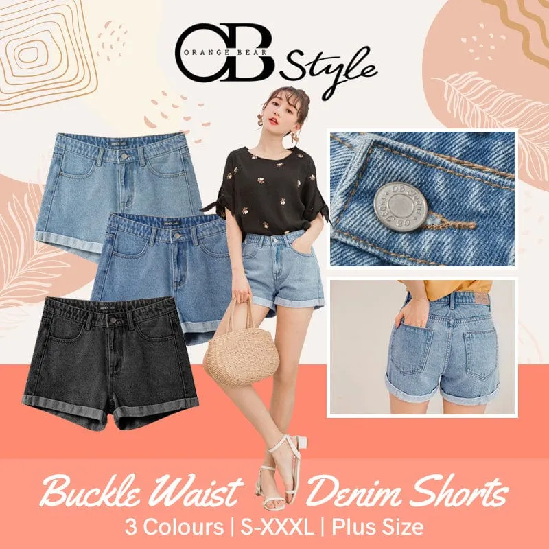 BUCKLE WAIST DENIM SHORTS