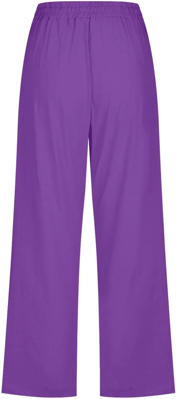 Cotton Linen Pants for Women Trendy 2024 High Waist Drawstring Cropped Pant Trousers Casual Summer Wide Leg Capris