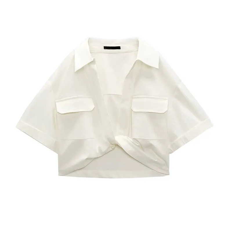 Front Twist Pocket Collared Top