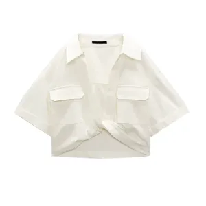 Front Twist Pocket Collared Top