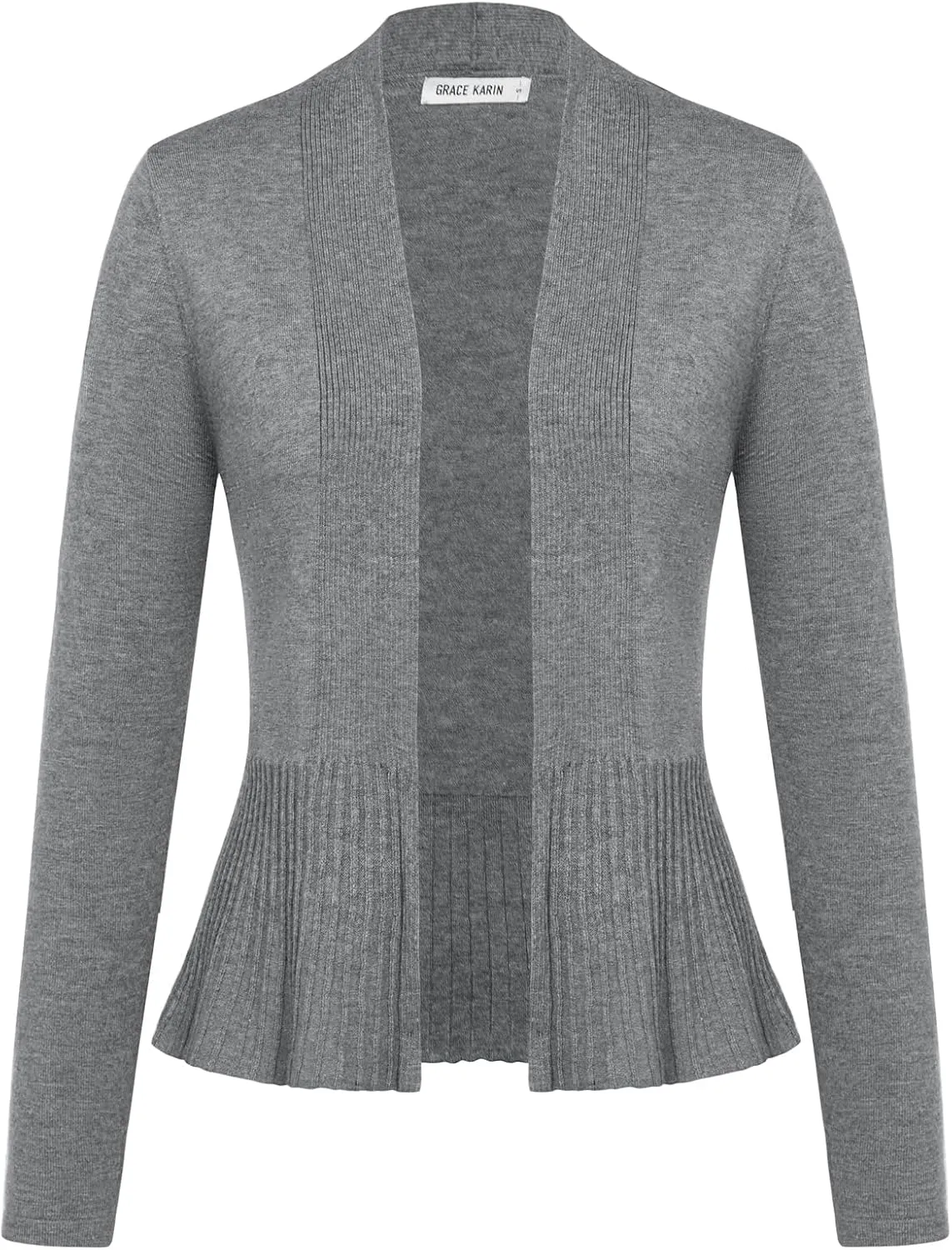 GRACE KARIN Women's Casual Draped Open Front Cropped Cardigan Long Sleeve Sweater Peplum Knit Outwear