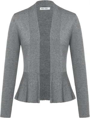 GRACE KARIN Women's Casual Draped Open Front Cropped Cardigan Long Sleeve Sweater Peplum Knit Outwear