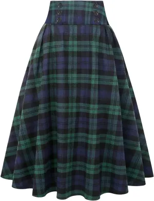 IDEALSANXUN Plaid Skirt for Womens High Waist Aline Pleated Midi Skirts