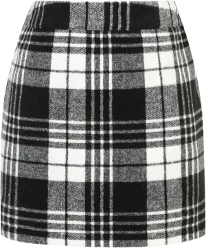 IDEALSANXUN Womens Wool Plaid Mini Skirt Fall Winter High Elastic Waist Short Pencil Skirt