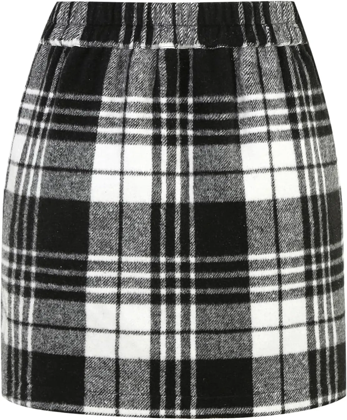 IDEALSANXUN Womens Wool Plaid Mini Skirt Fall Winter High Elastic Waist Short Pencil Skirt