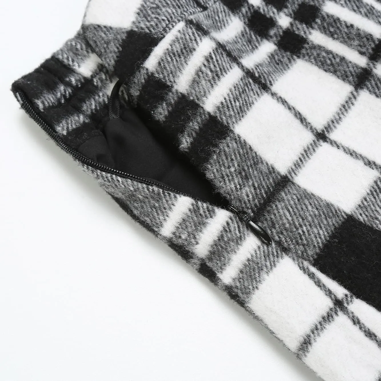 IDEALSANXUN Womens Wool Plaid Mini Skirt Fall Winter High Elastic Waist Short Pencil Skirt