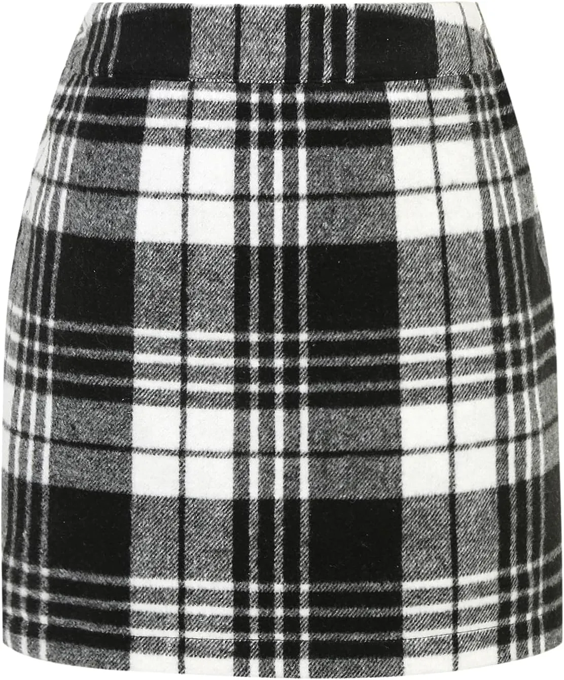 IDEALSANXUN Womens Wool Plaid Mini Skirt Fall Winter High Elastic Waist Short Pencil Skirt