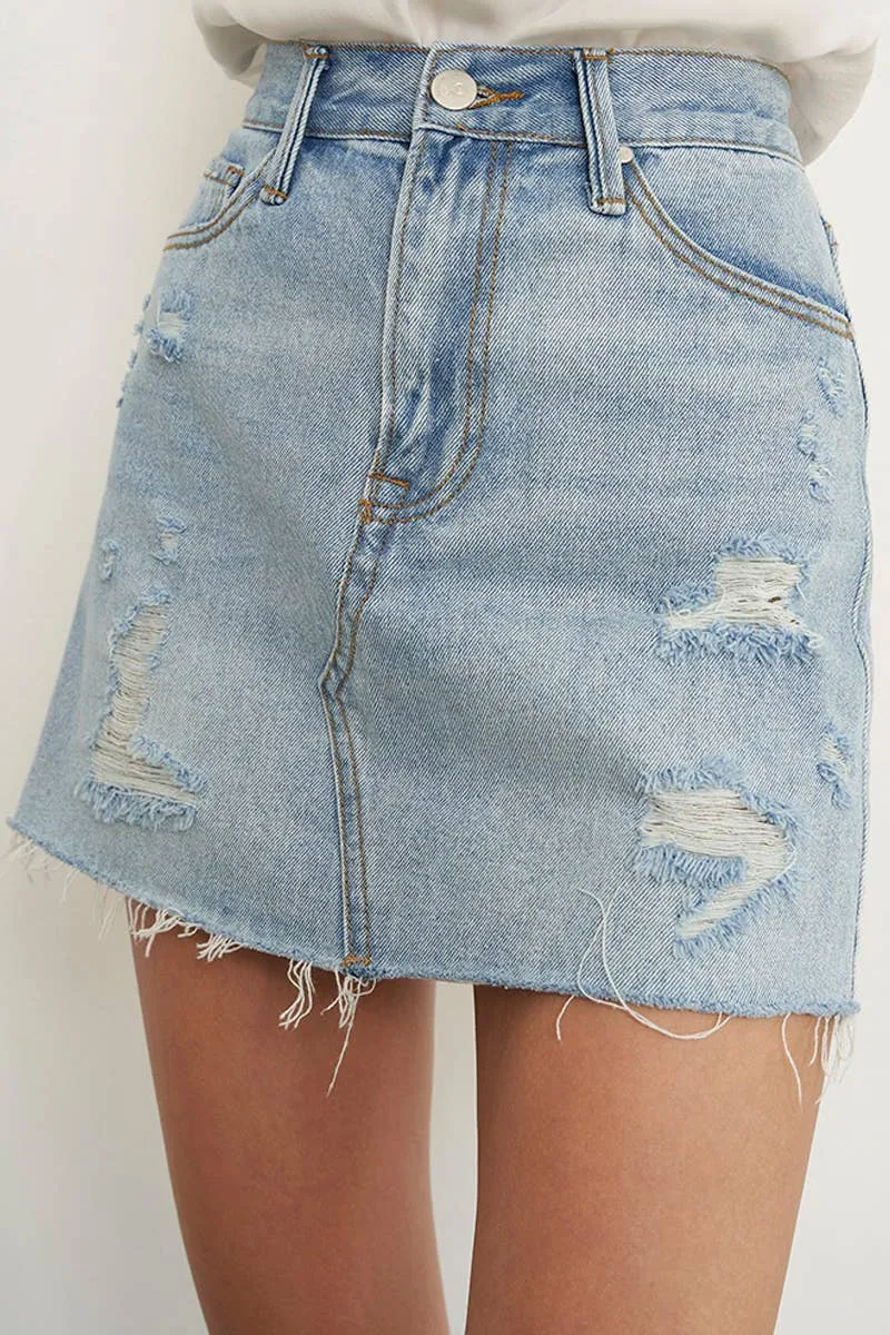 Insane Gene Raw Hem Distressed Denim Skirt