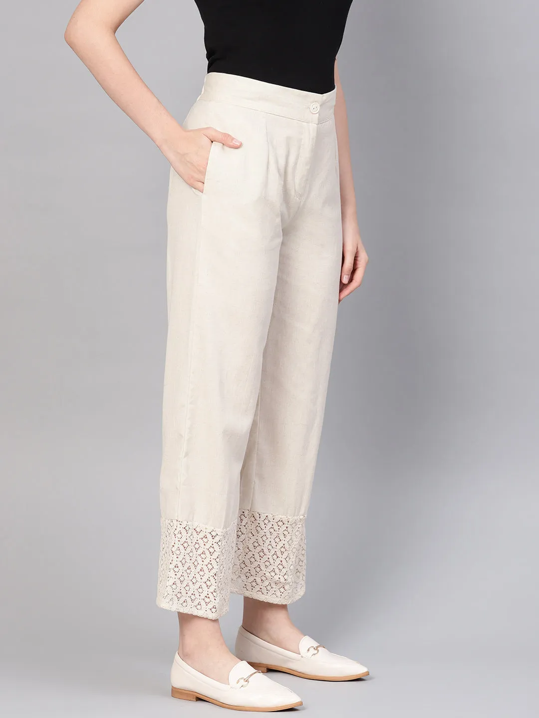 Jashvi Natural Cotton Flex Solid Wide Leg Women Palazzo With One Pocket