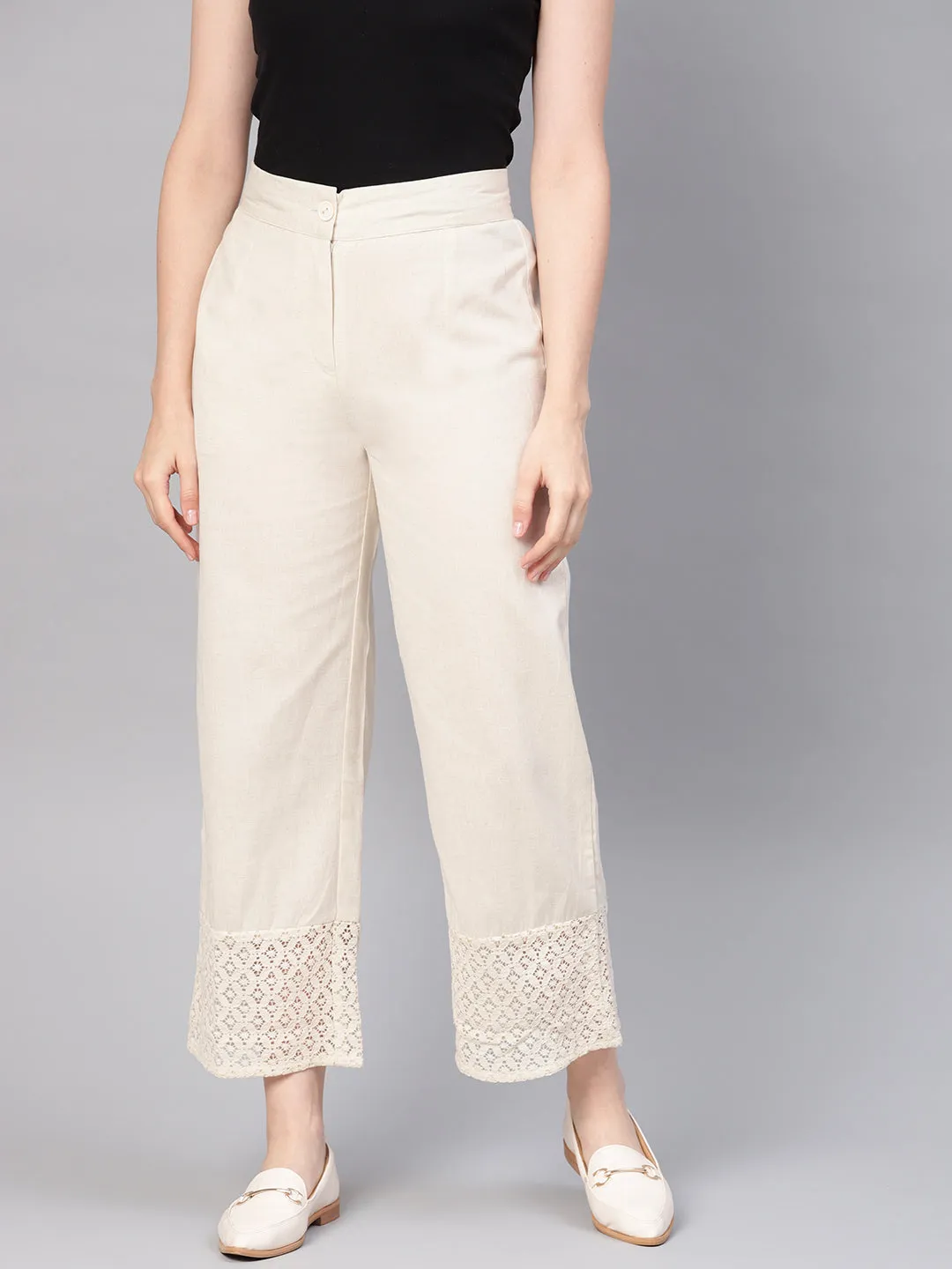 Jashvi Natural Cotton Flex Solid Wide Leg Women Palazzo With One Pocket