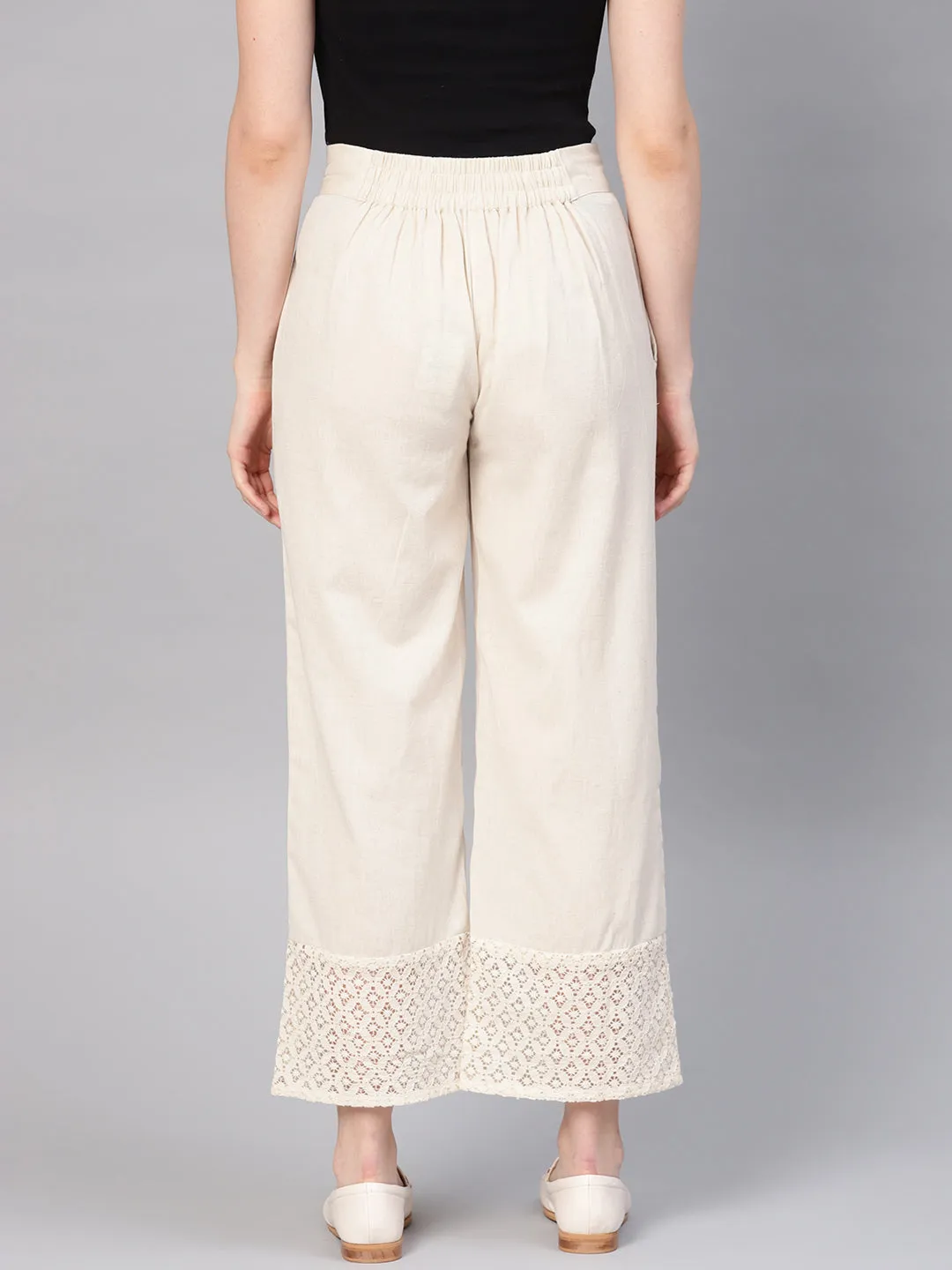 Jashvi Natural Cotton Flex Solid Wide Leg Women Palazzo With One Pocket