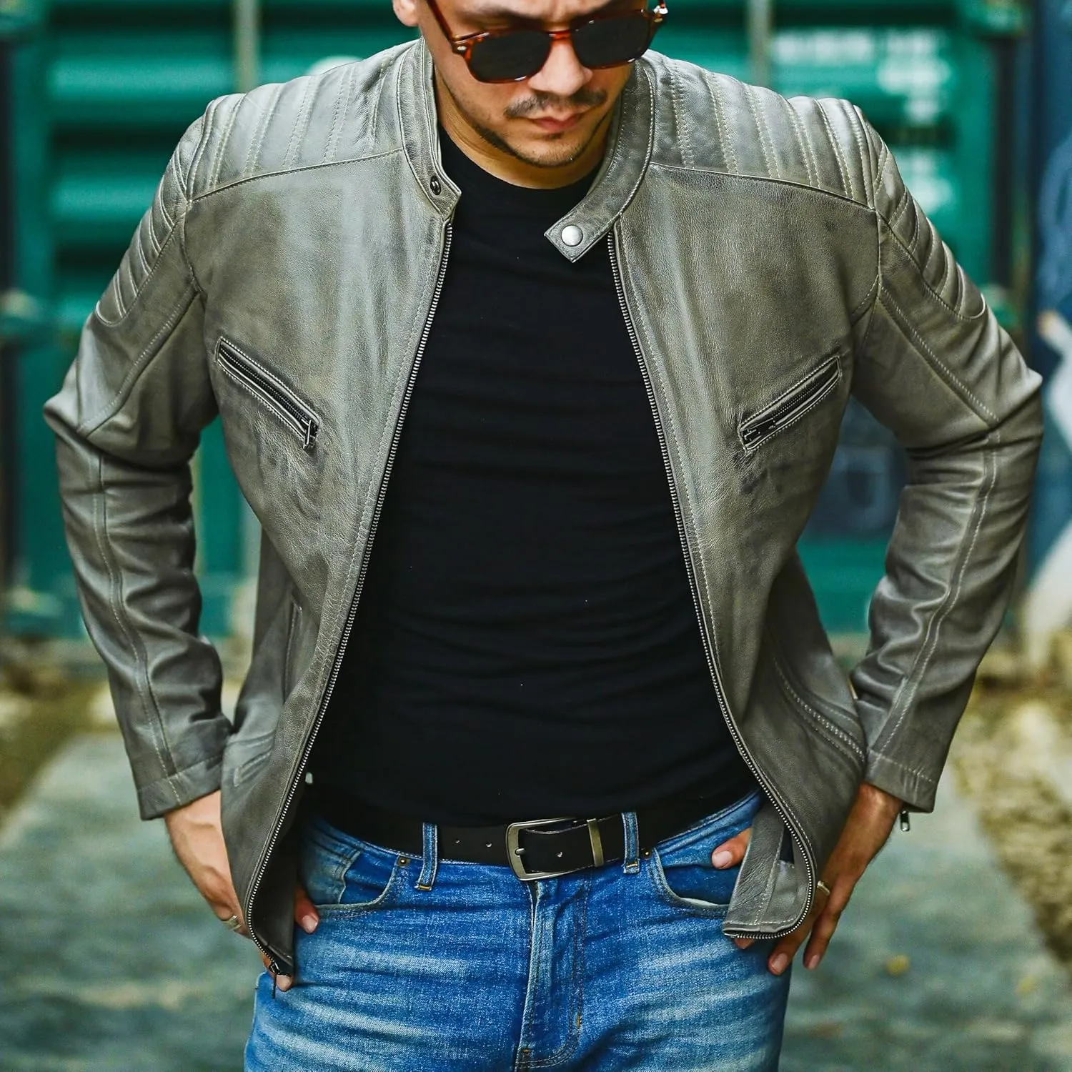 Jild Timeless Classic Leather Jacket Men - Biker Style Real Lambskin Caf Racer Vintage Look Motorcycle Jackets for Men