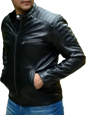 Jild Timeless Classic Leather Jacket Men - Biker Style Real Lambskin Caf Racer Vintage Look Motorcycle Jackets for Men