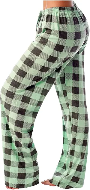 Ladies Drawstring Plaid Printed Casual Dressy Loose Fit Fashion Pants