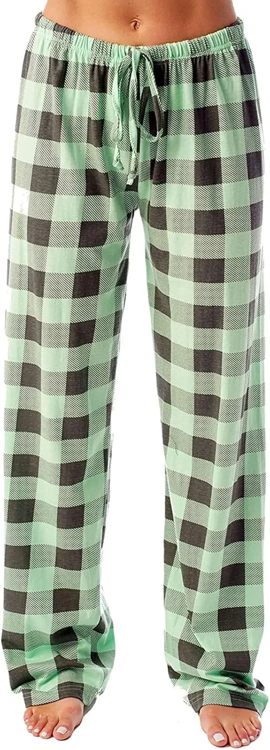 Ladies Drawstring Plaid Printed Casual Dressy Loose Fit Fashion Pants