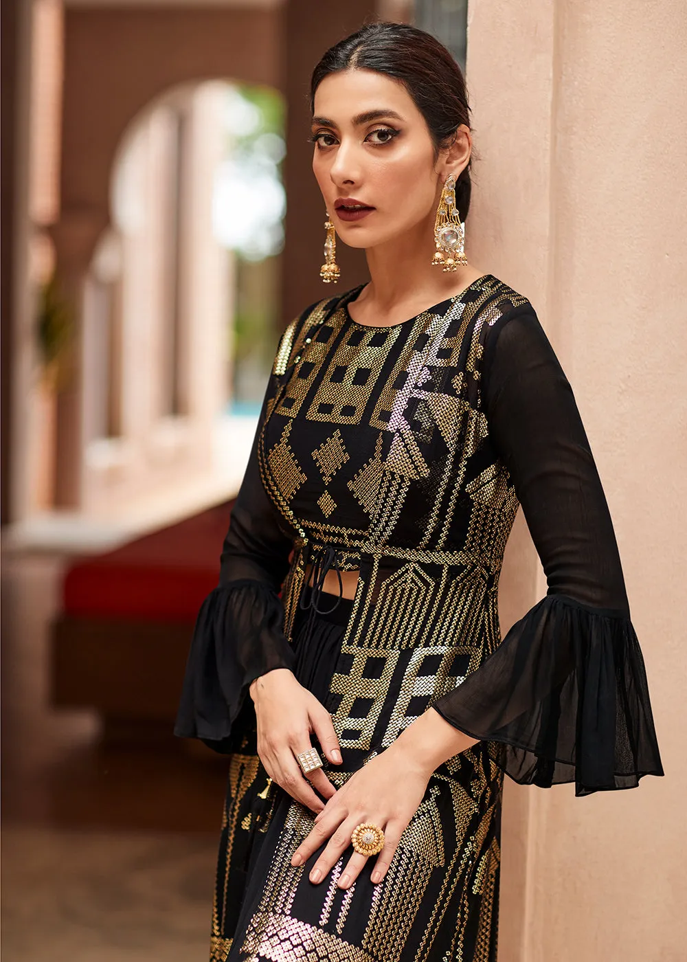Marvelous Black Georgette Party Wear Lehenga Choli with Jacket