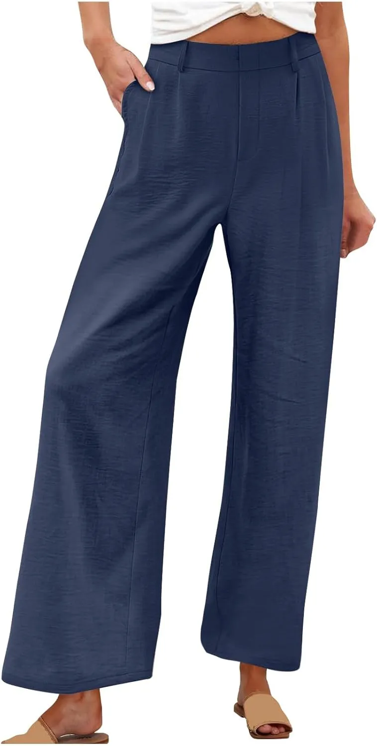 Pants for Ladies Summer Fall Loose Fit Pleated High Cut Flared Wide Leg Pants Women 2025