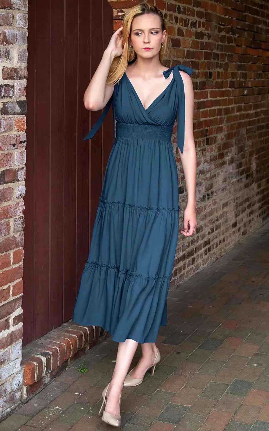 PRETTYGARDEN Women's Cross Neck Summer Sleeveless Tiered Maxi Dress Beach Tie Strap Smocked Long Dresses Pleated Sundress
