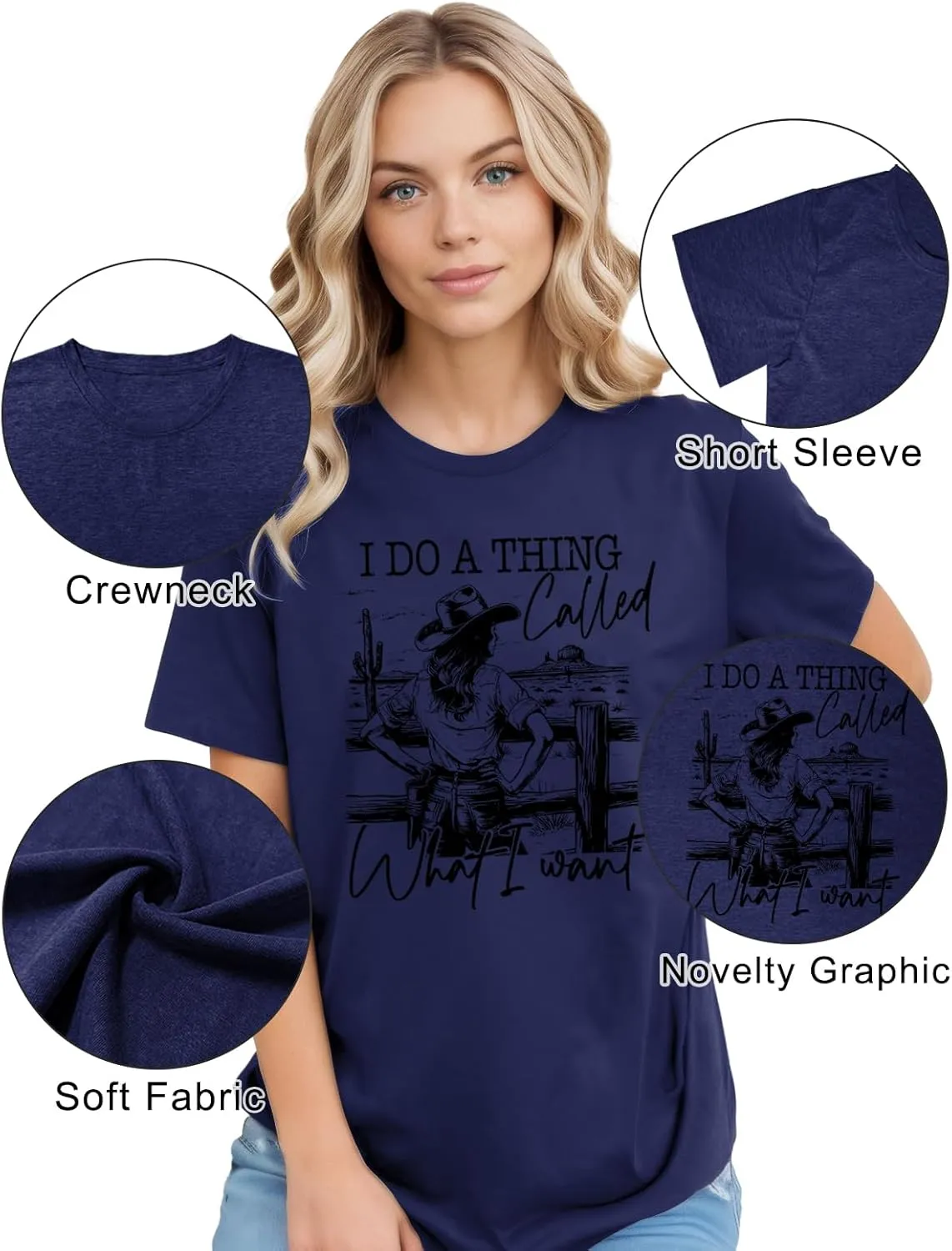 Savarana Western Cowgirls Shirts Women Vintage Graphic Tee Tops Funny Letter Print Country Music Tshirt