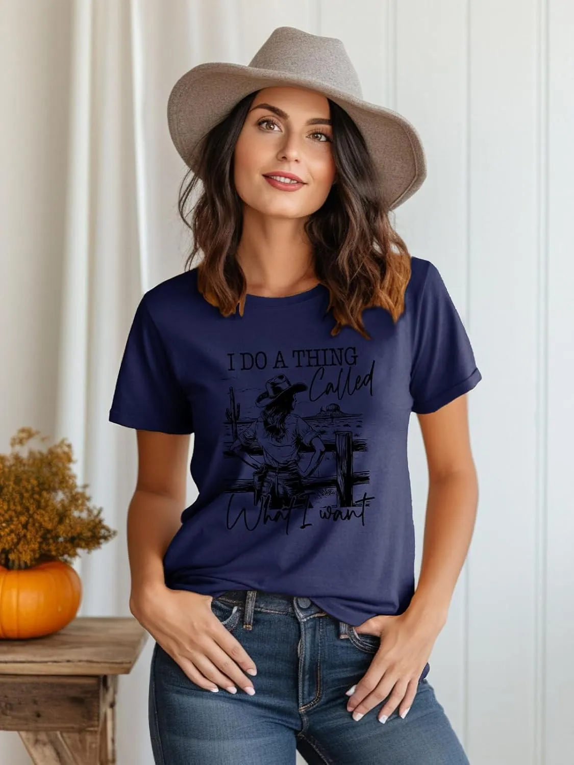 Savarana Western Cowgirls Shirts Women Vintage Graphic Tee Tops Funny Letter Print Country Music Tshirt