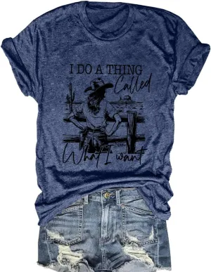 Savarana Western Cowgirls Shirts Women Vintage Graphic Tee Tops Funny Letter Print Country Music Tshirt