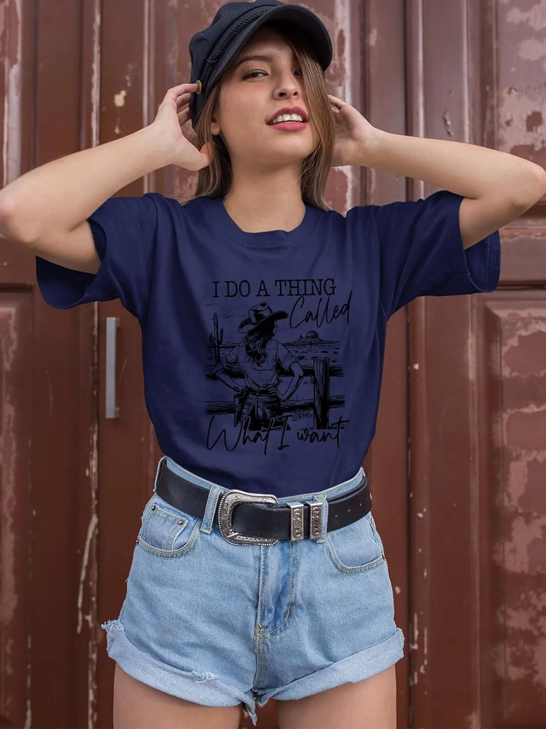 Savarana Western Cowgirls Shirts Women Vintage Graphic Tee Tops Funny Letter Print Country Music Tshirt