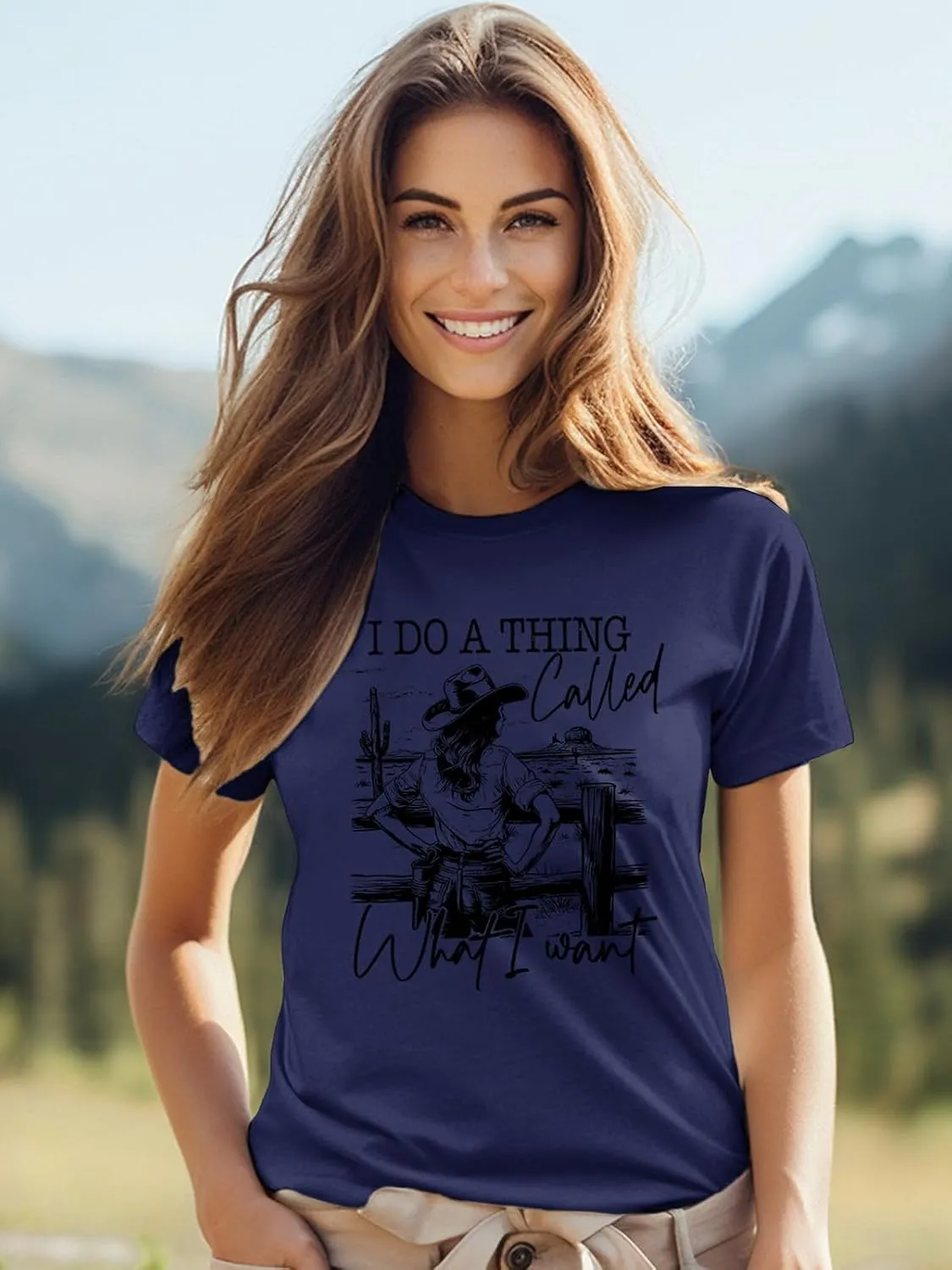 Savarana Western Cowgirls Shirts Women Vintage Graphic Tee Tops Funny Letter Print Country Music Tshirt