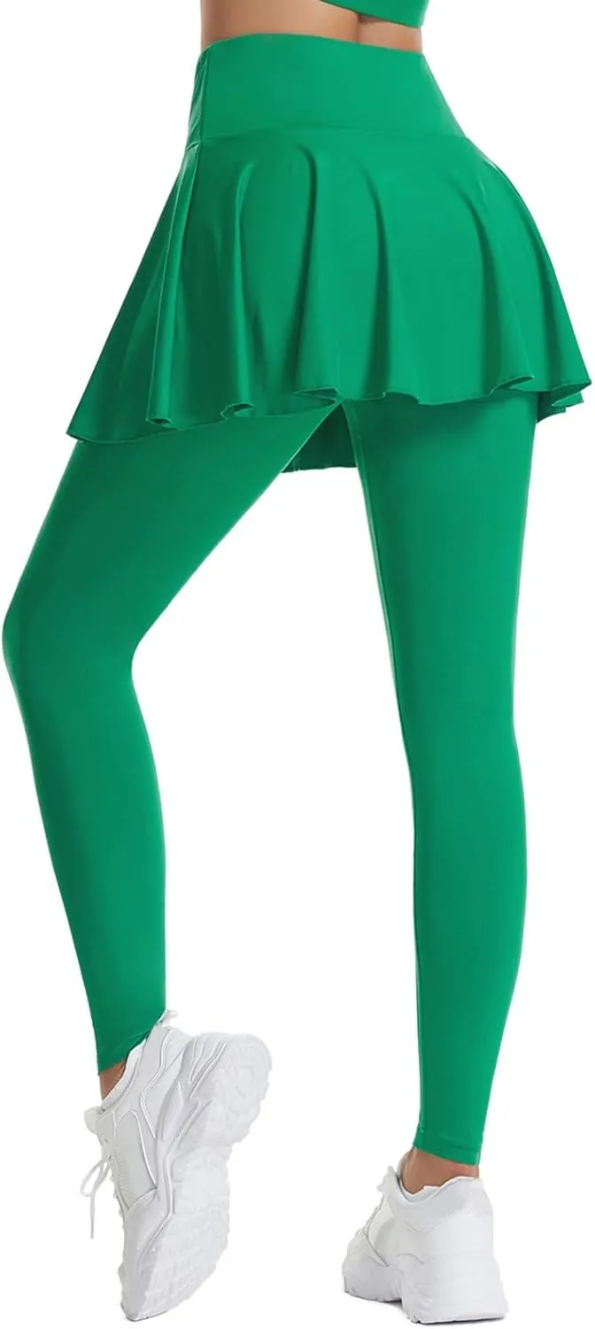 Skirted Legging for Women Tennis Yoga Active Pleated Skort Athletic Ruffle Golf Lightweight Stretch High Waisted Pant
