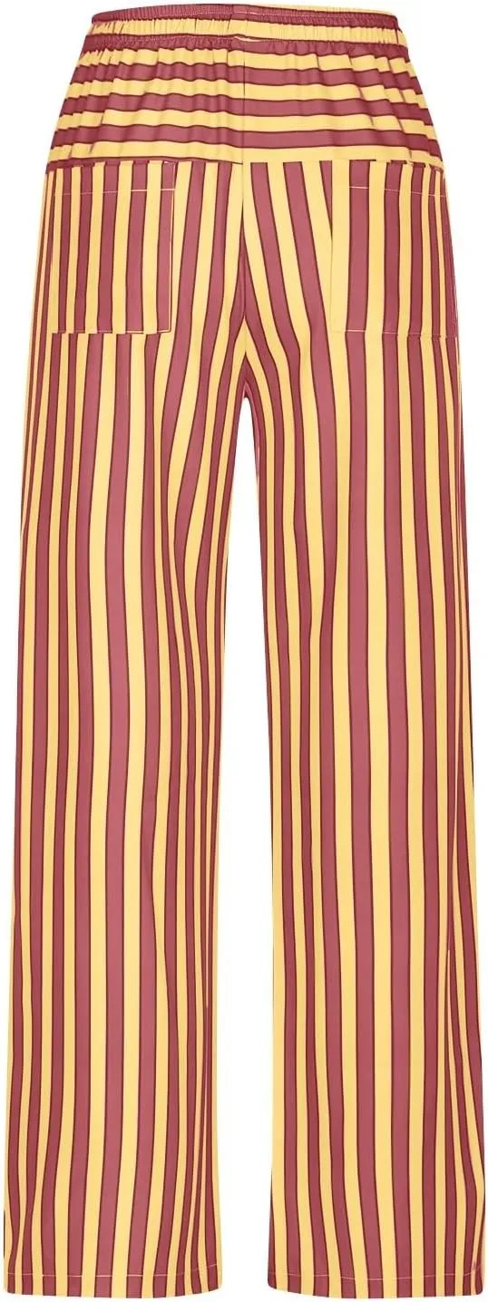 Striped Pants for Women 2025 Spring Drawstring Striped Pants Loose Wide Leg Trousers Casual Low Waist Pant