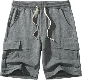 Sweat Shorts for Men Cotton Athletic Hiking Workout Gym with Pockets Elastic Waist Drawstring Summer Running Shorts
