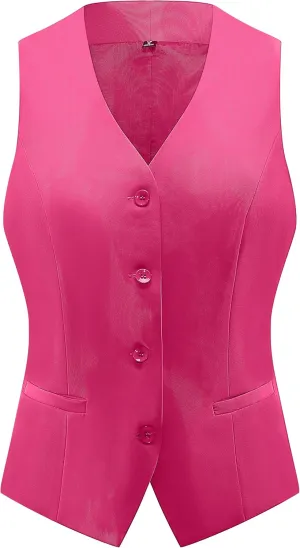 V VOCNI Women's Fully Lined 4 Button V-Neck Economy Dressy Suit Vest Waistcoat