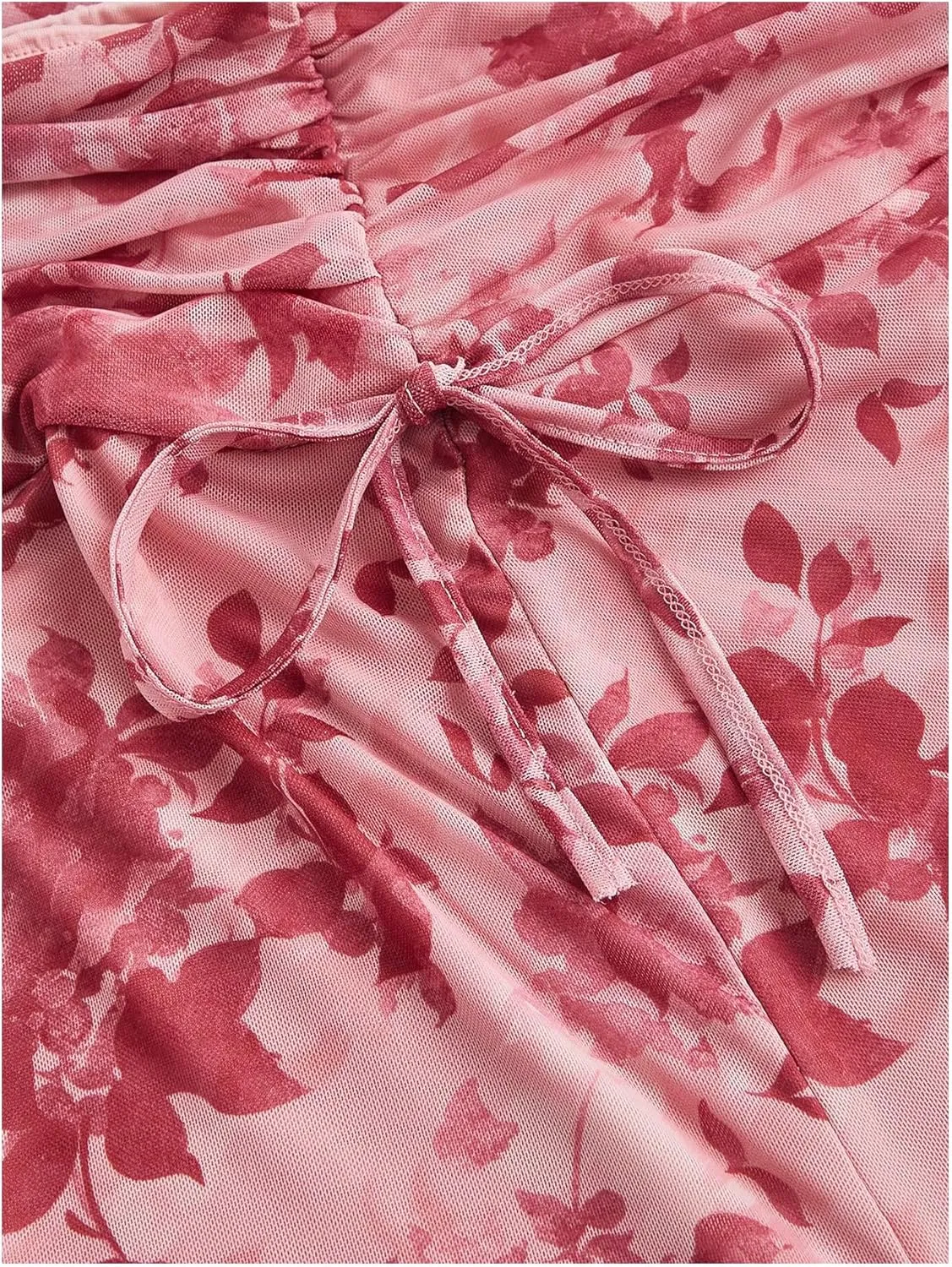 Verdusa Women's Holiday Floral Print Fishtail Skirt Side Drawstring Ruched Maxi Skirt