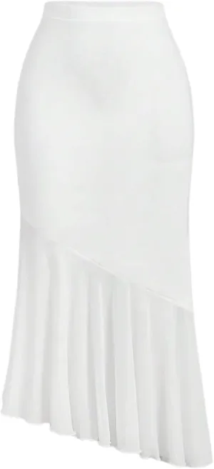 Verdusa Women's Ruffle Hem High Waist Mesh Fishtail Bodycon Midi Skirt