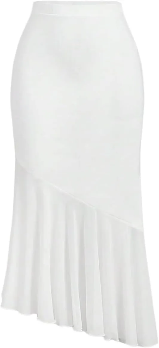 Verdusa Women's Ruffle Hem High Waist Mesh Fishtail Bodycon Midi Skirt