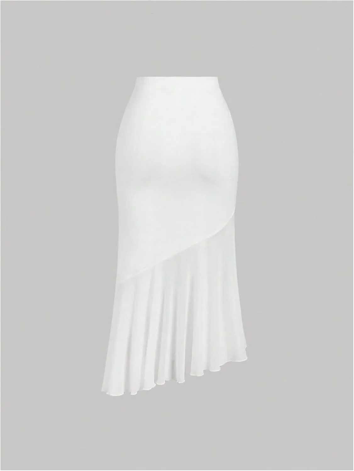 Verdusa Women's Ruffle Hem High Waist Mesh Fishtail Bodycon Midi Skirt