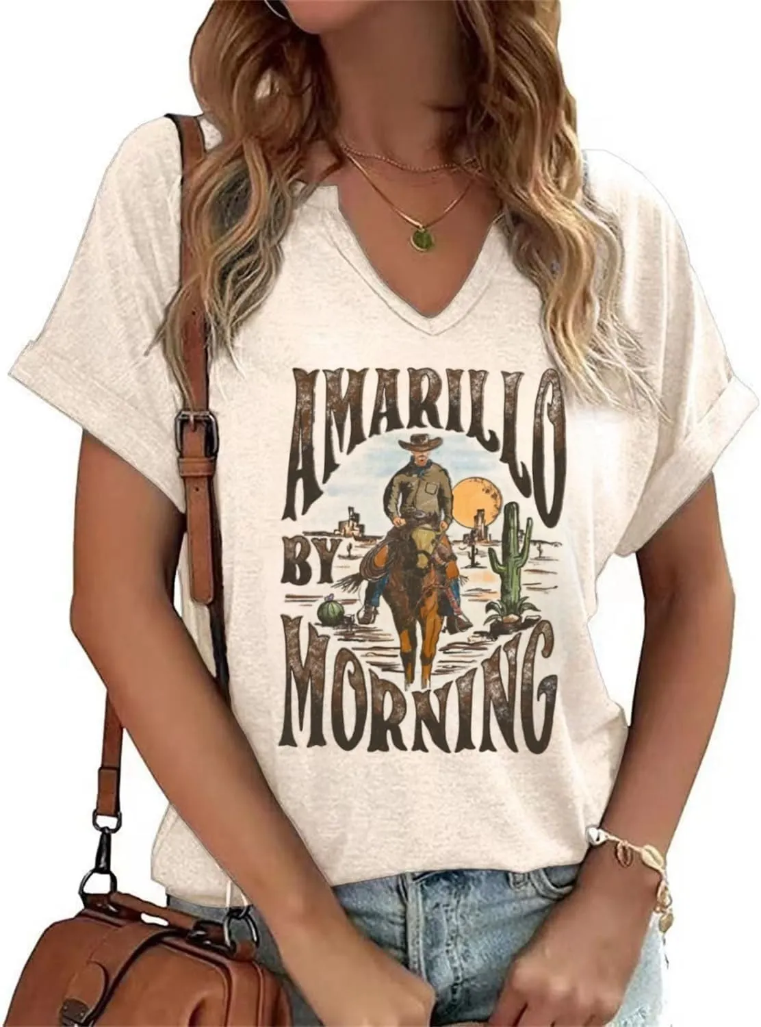 Vintage Rock Band T Shirt for Women V Neck Nashville Western Shirts Cowgirl Cowboy Graphic Tees Country Music Tops