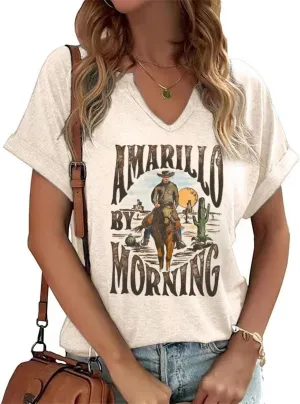 Vintage Rock Band T Shirt for Women V Neck Nashville Western Shirts Cowgirl Cowboy Graphic Tees Country Music Tops