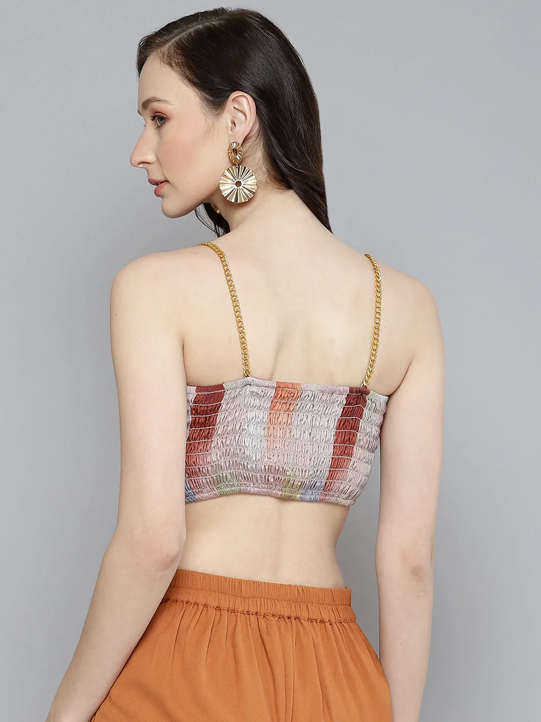 Women Multicolour Striped Strappy Crop Top