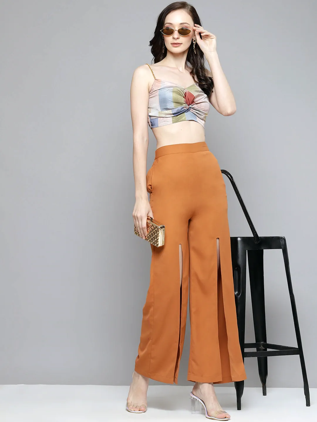 Women Multicolour Striped Strappy Crop Top