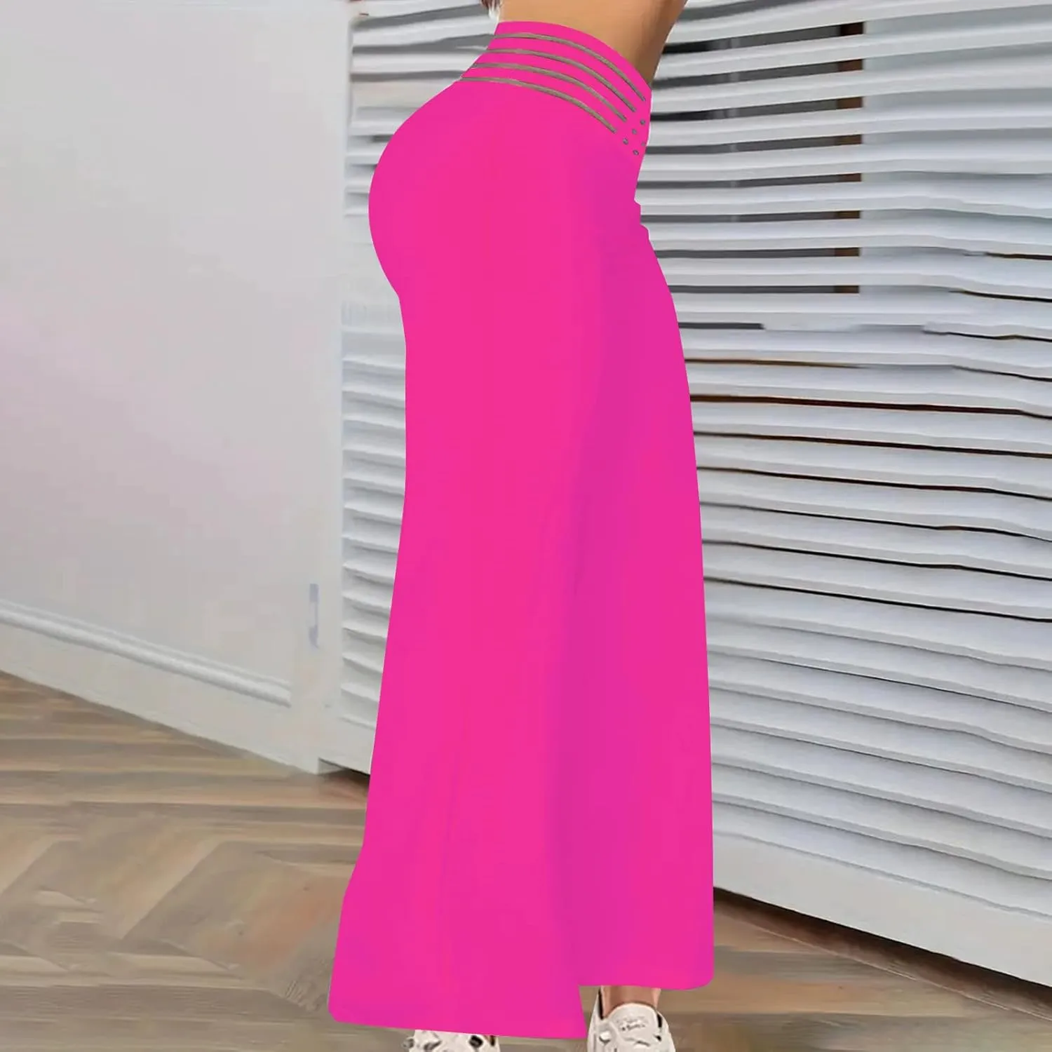 Women Sexy Hollow Out Waist Pants Wide Leg Hide Belly Slacks Stylish Solid Color Loose Fit Trousers 2025