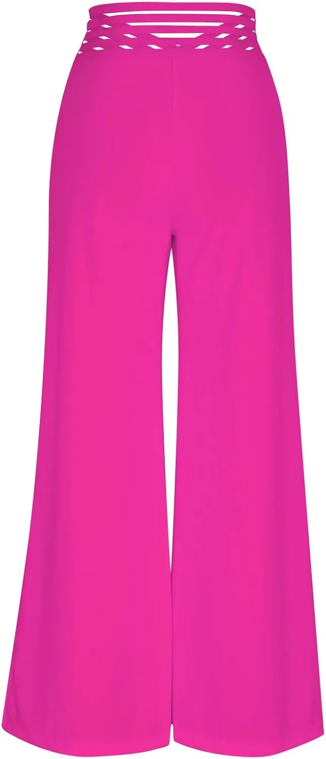 Women Sexy Hollow Out Waist Pants Wide Leg Hide Belly Slacks Stylish Solid Color Loose Fit Trousers 2025