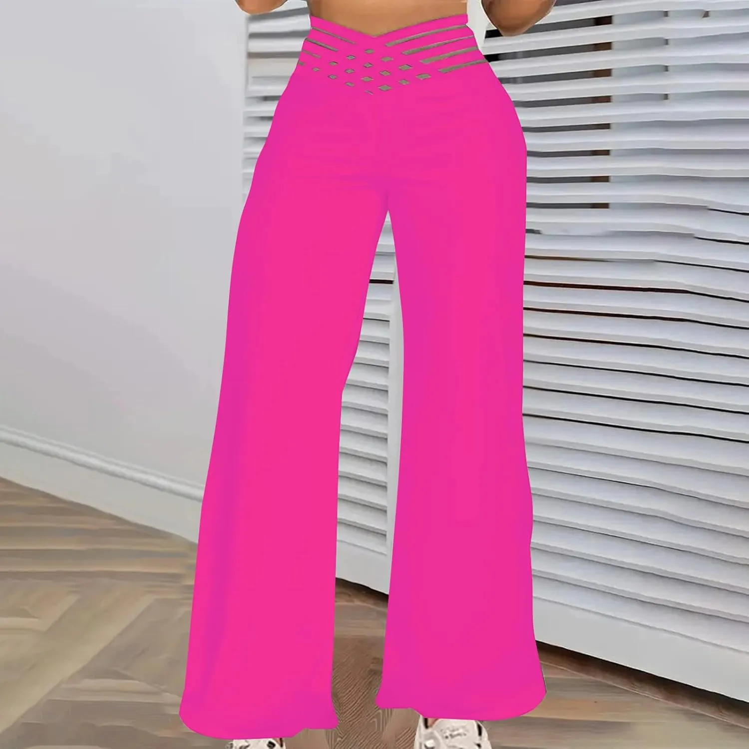 Women Sexy Hollow Out Waist Pants Wide Leg Hide Belly Slacks Stylish Solid Color Loose Fit Trousers 2025