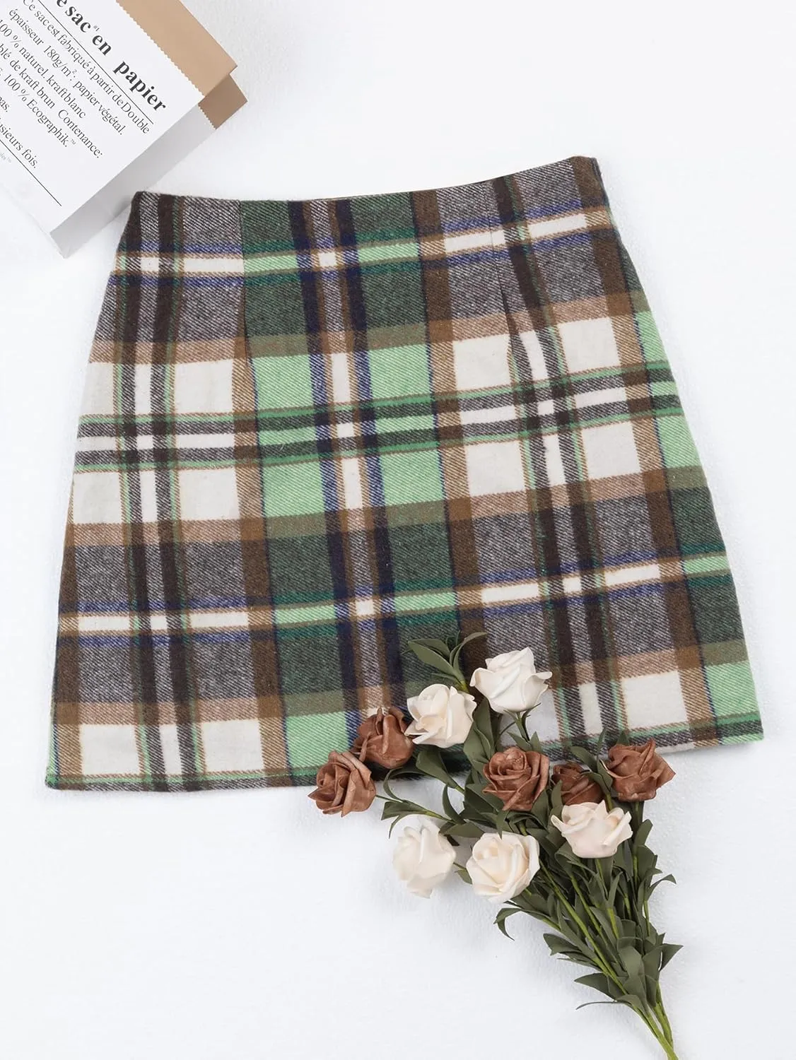 Women's Casual Plaid Skirt Zipper Side High Waisted Bodycon Mini Skirt
