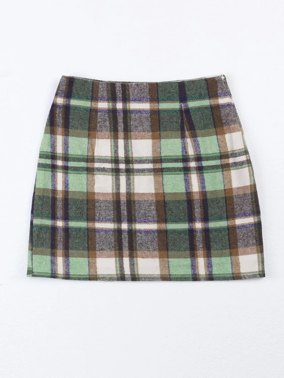 Women's Casual Plaid Skirt Zipper Side High Waisted Bodycon Mini Skirt
